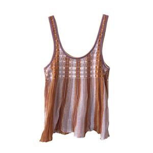 Anthropologie Maeve Scoop-Neck Textured Stripe Swing Tank Top Sz Small